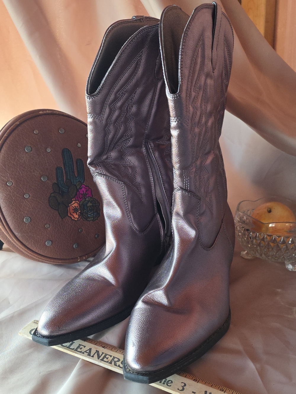 Metallic Purple Western-Inspired Ankle Boots Soft Interior Portland Boot Sz 11